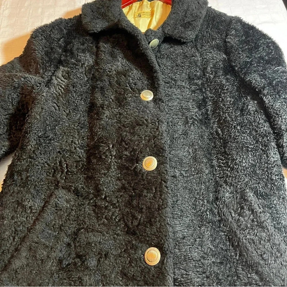 Vintage 1960's Fingerhut Fashion Jackie O Black Coat Black w/ Metal Buttons - Picture 5 of 14